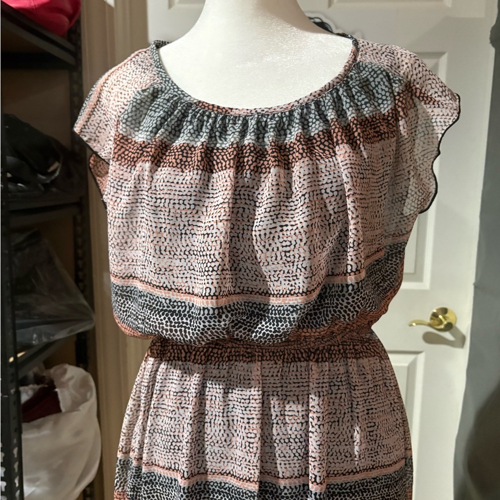 Enfocus NWT Sz 6 Multicolor sheer Striped Dress with flounced cap sleeves - Picture 3 of 6